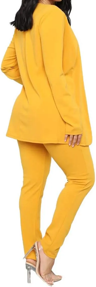 Aro Lora Women's 2 Piece Outfit Casual Solid Open Front Blazer and Pencil Pant Suits Set