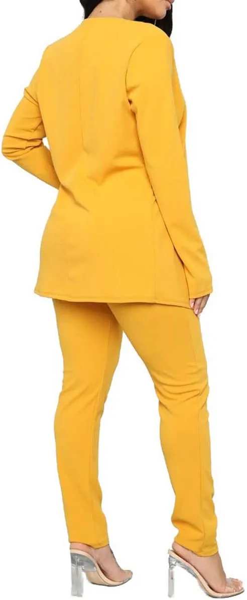 Aro Lora Women's 2 Piece Outfit Casual Solid Open Front Blazer and Pencil Pant Suits Set