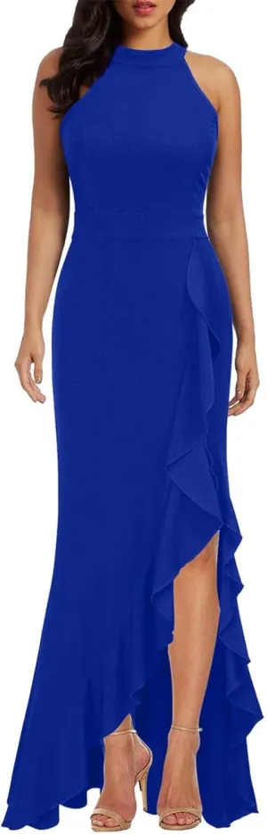 BAXLIMEK Cocktail Dresses for Women,2025 Elegant Bodycon One Shoulder Long Formal Dress,Trendy Sexy Ruffle Slit Party Dress