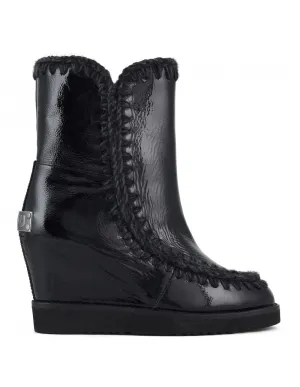 Botas MOU de Charol con Tacón de Cuña Interior Negras Mujer