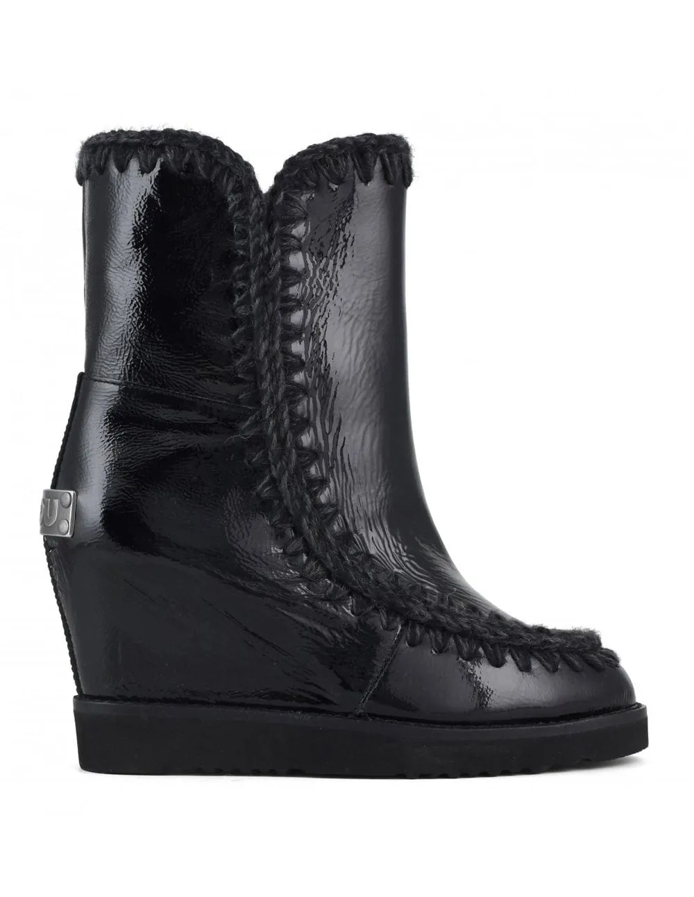 Botas MOU de Charol con Tacón de Cuña Interior Negras Mujer