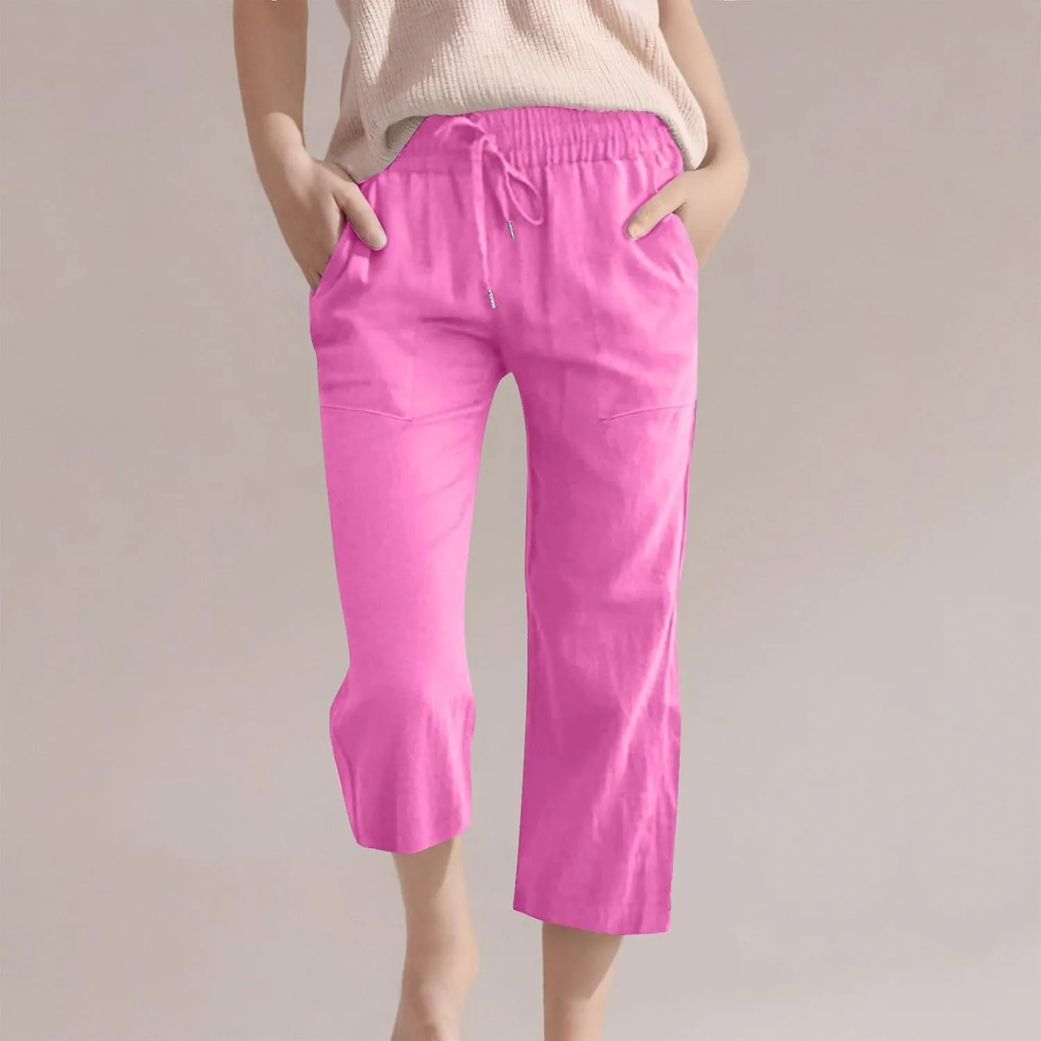 Boys 3/4 Straight Wide Leg Pants Solid Color High Elastic Waist Trousers with Pockts Y2k Streetwear
