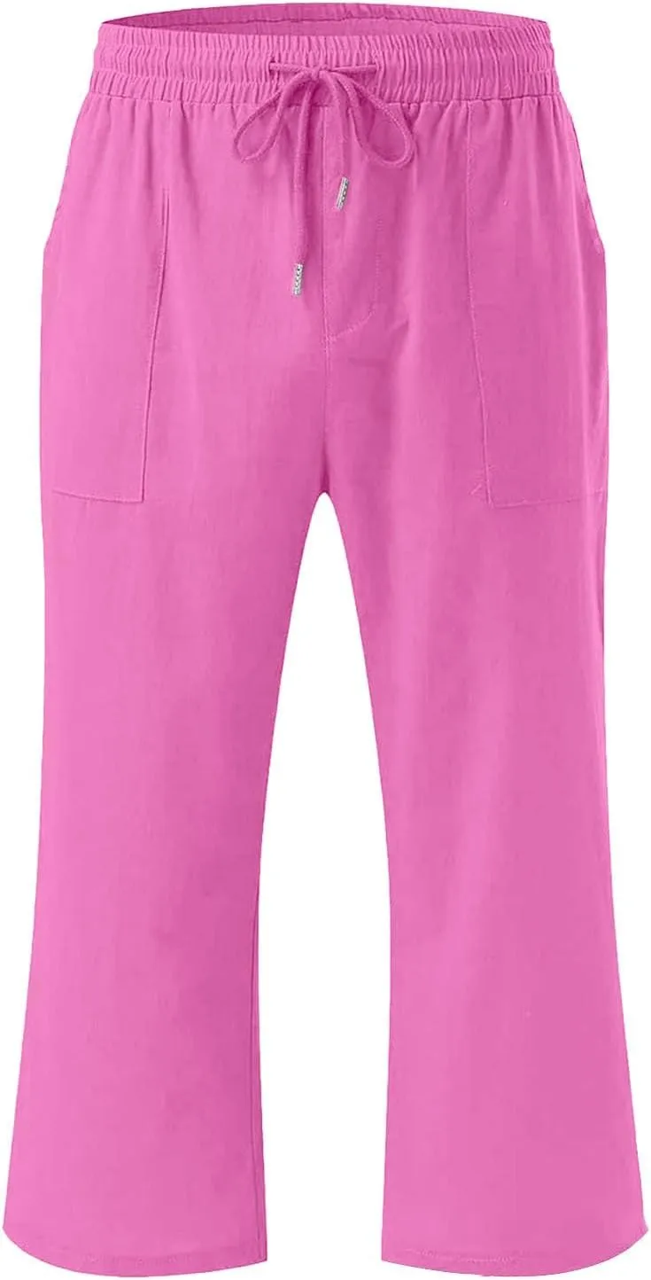 Boys 3/4 Straight Wide Leg Pants Solid Color High Elastic Waist Trousers with Pockts Y2k Streetwear