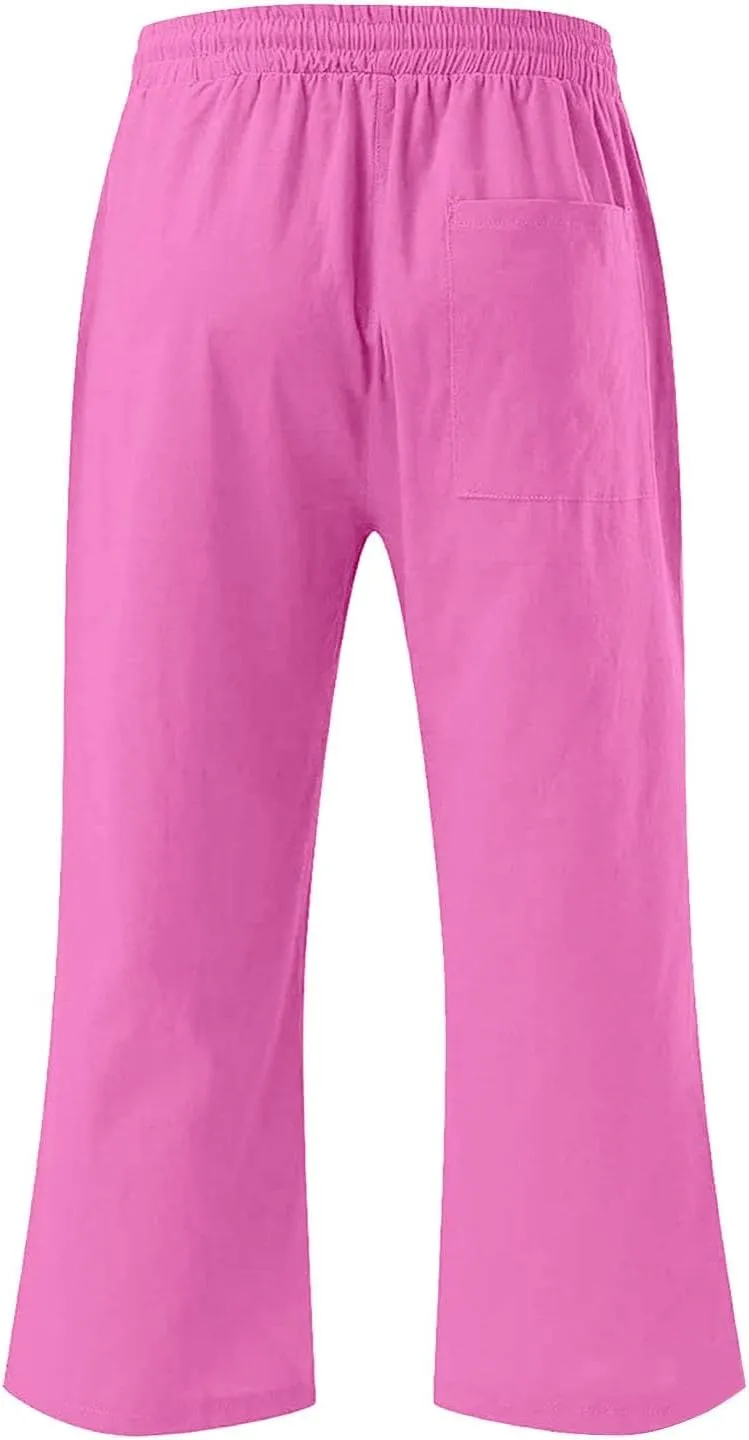 Boys 3/4 Straight Wide Leg Pants Solid Color High Elastic Waist Trousers with Pockts Y2k Streetwear