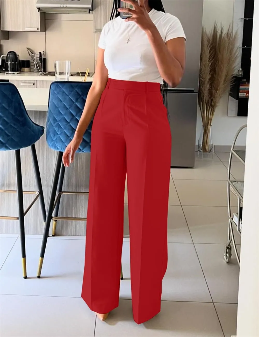 Casual Wide Leg Dress Pants Business Office Trousers with Pockets