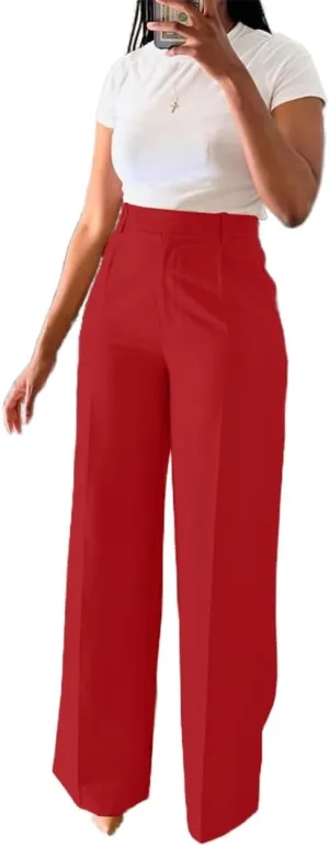 Casual Wide Leg Dress Pants Business Office Trousers with Pockets