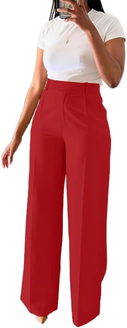 Casual Wide Leg Dress Pants Business Office Trousers with Pockets