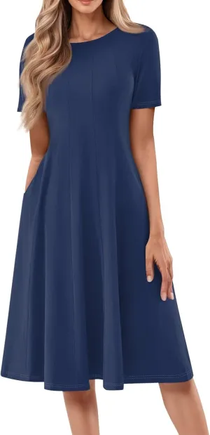 COTECRAM Summer Dress for Women 2025 Vacation Casual Short Sleeve Floral Boho Dresses Beach Flowy Midi Sundress with Pockets