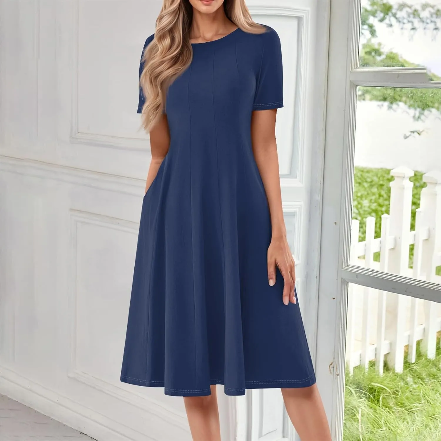 COTECRAM Summer Dress for Women 2025 Vacation Casual Short Sleeve Floral Boho Dresses Beach Flowy Midi Sundress with Pockets