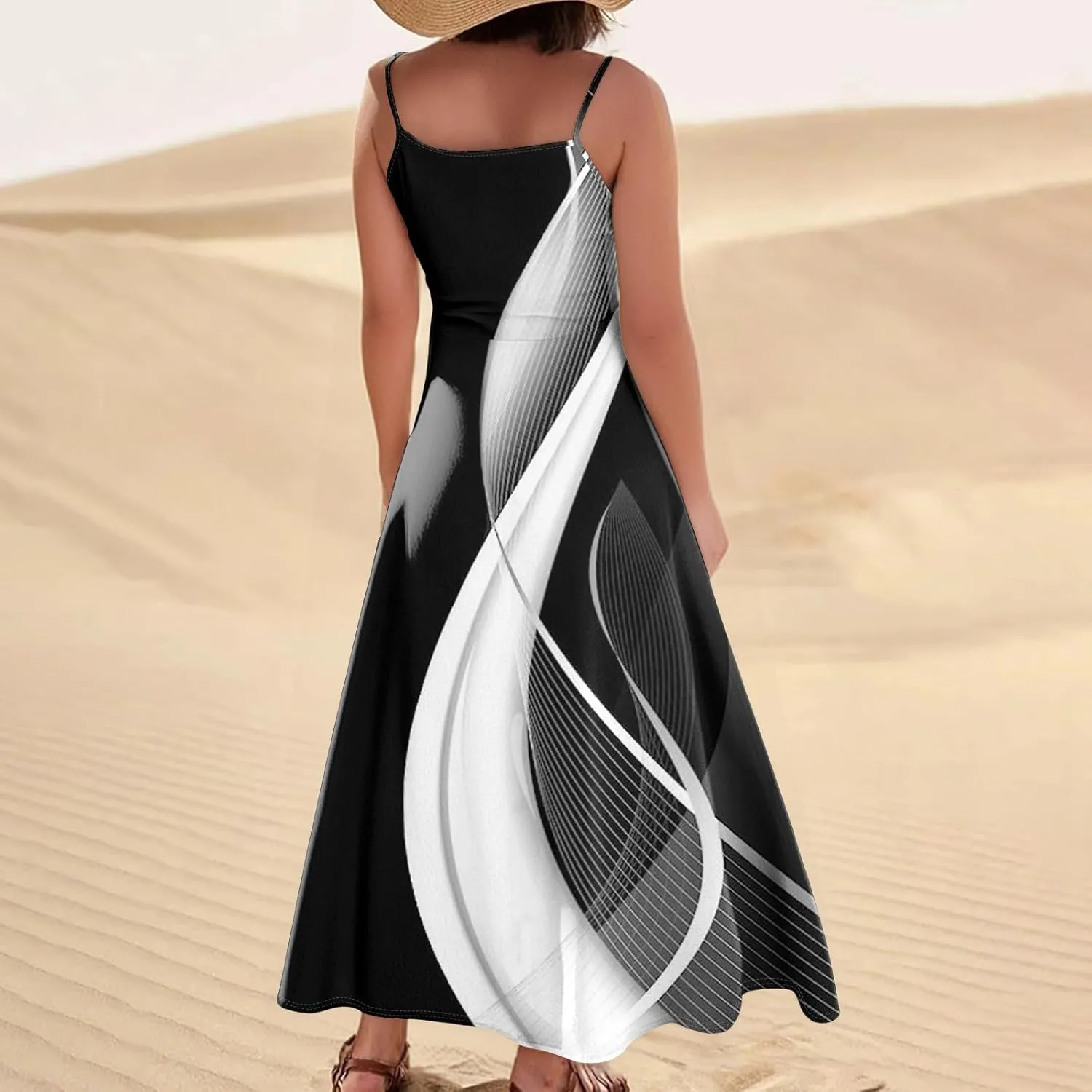 FlekmanArt Women's Summer Cotton Linen Long Maxi Dress Spaghetti Strap Sleeveless Casual Party Beach Dresses with Pockets