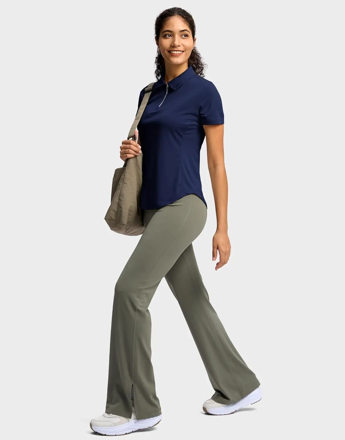 G Gradual Womens Golf Shirt Metal Zip Up Polo Short Sleeve Tennis Work Athletic Collared Top Quick Dry Lightweight