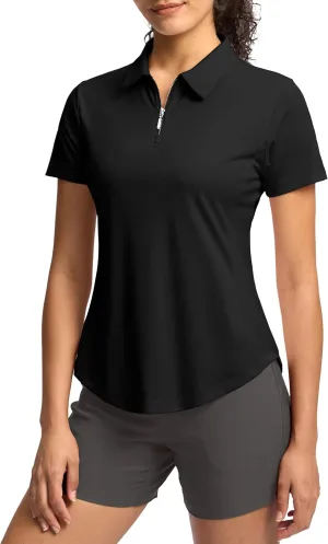 G Gradual Womens Golf Shirt Metal Zip Up Polo Short Sleeve Tennis Work Athletic Collared Top Quick Dry Lightweight