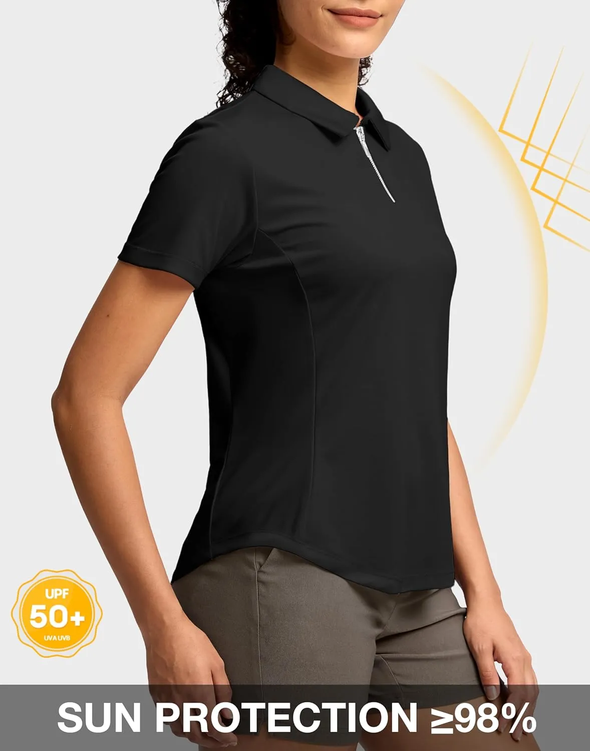 G Gradual Womens Golf Shirt Metal Zip Up Polo Short Sleeve Tennis Work Athletic Collared Top Quick Dry Lightweight