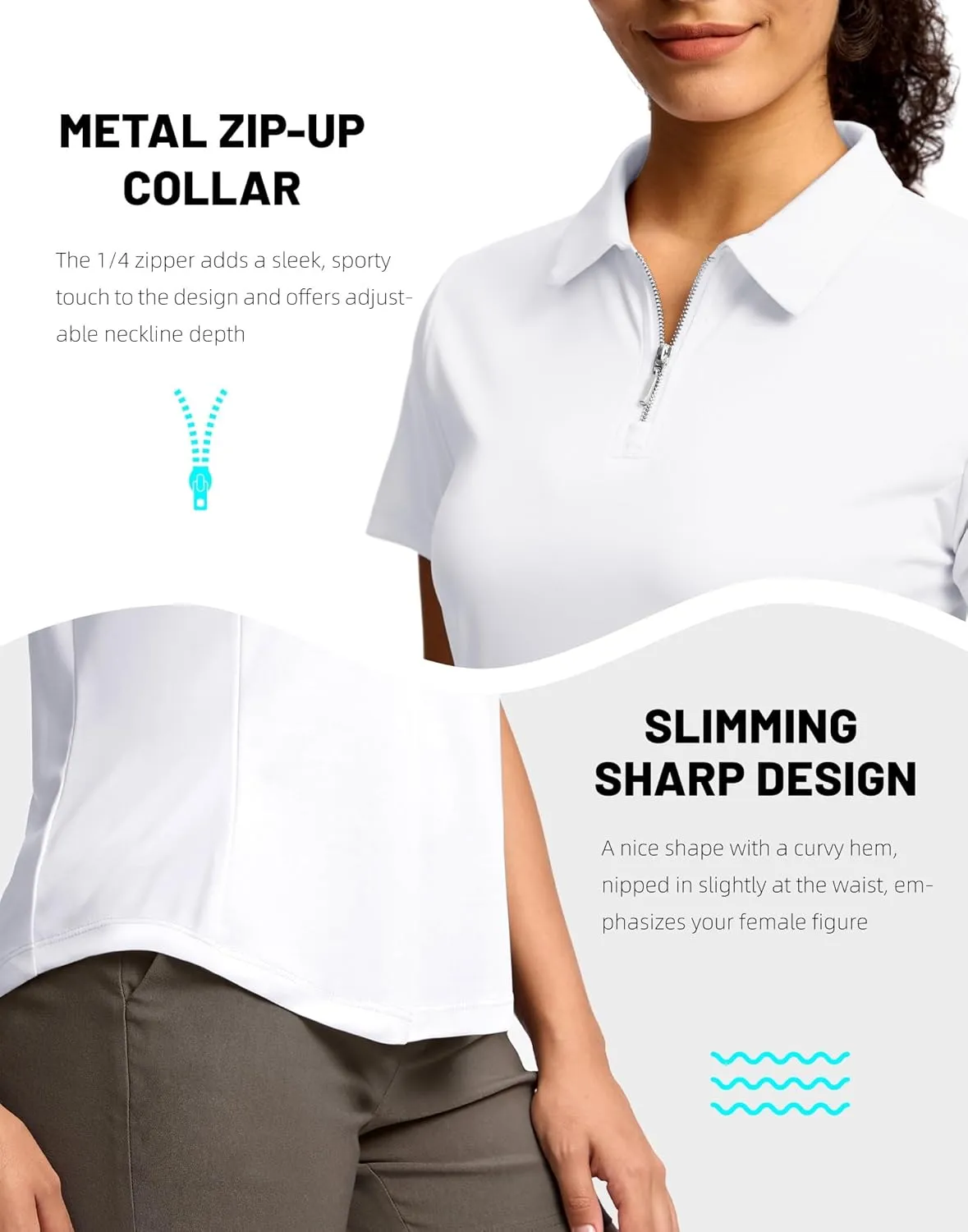 G Gradual Womens Golf Shirt Metal Zip Up Polo Short Sleeve Tennis Work Athletic Collared Top Quick Dry Lightweight