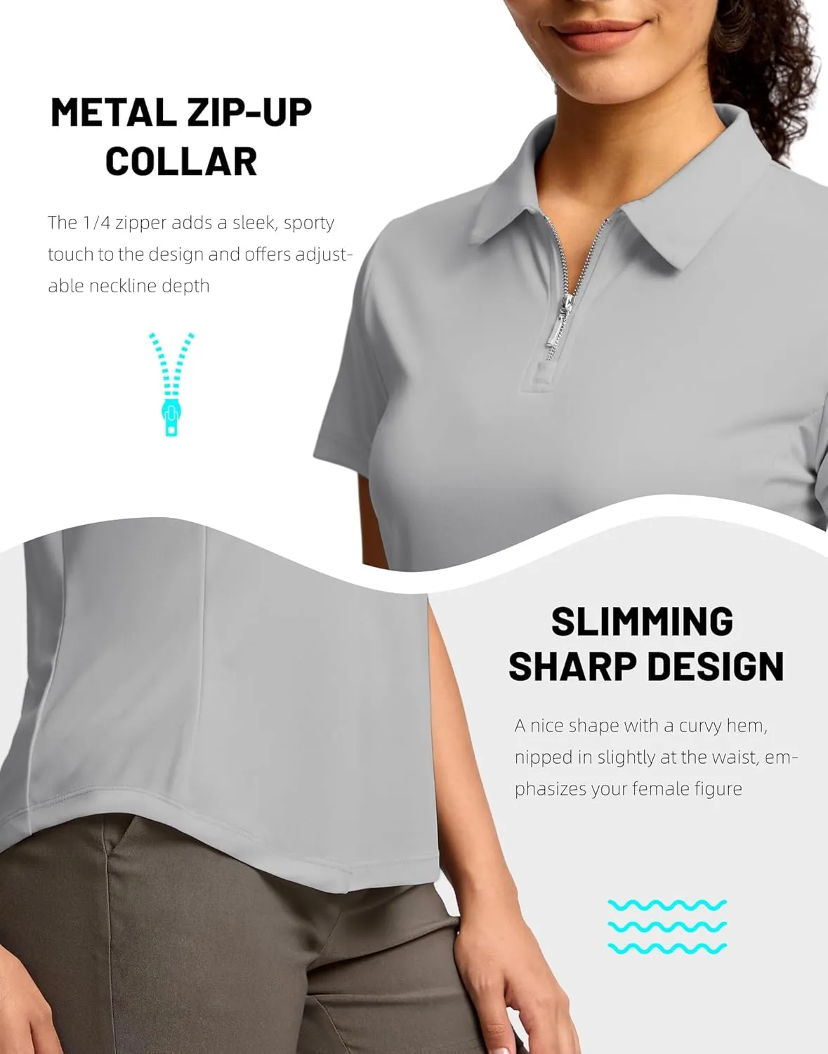G Gradual Womens Golf Shirt Metal Zip Up Polo Short Sleeve Tennis Work Athletic Collared Top Quick Dry Lightweight
