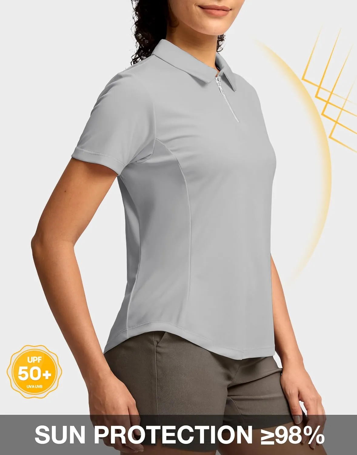 G Gradual Womens Golf Shirt Metal Zip Up Polo Short Sleeve Tennis Work Athletic Collared Top Quick Dry Lightweight