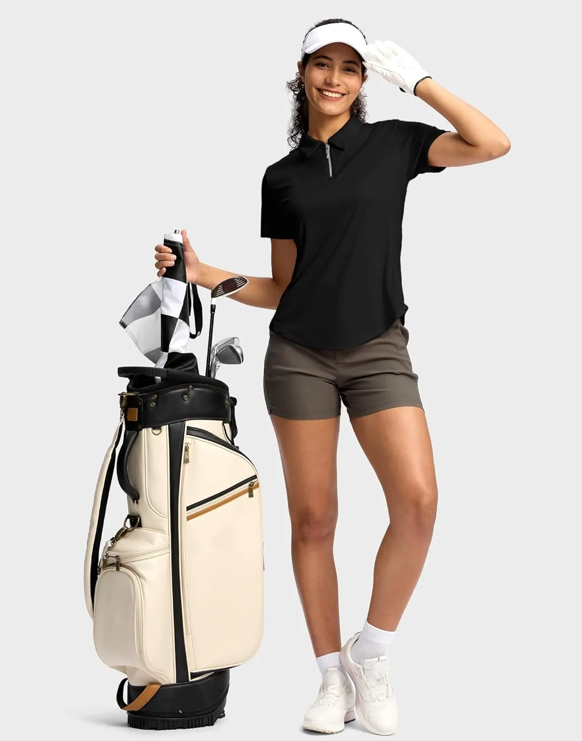 G Gradual Womens Golf Shirt Metal Zip Up Polo Short Sleeve Tennis Work Athletic Collared Top Quick Dry Lightweight