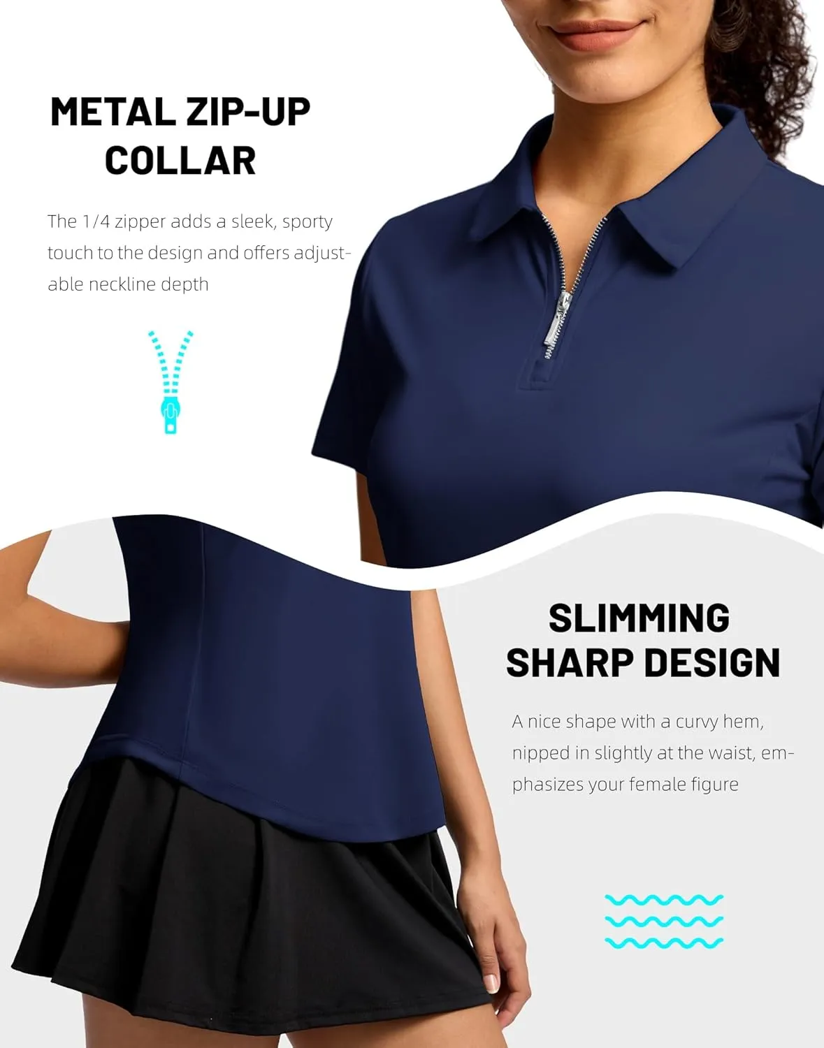 G Gradual Womens Golf Shirt Metal Zip Up Polo Short Sleeve Tennis Work Athletic Collared Top Quick Dry Lightweight
