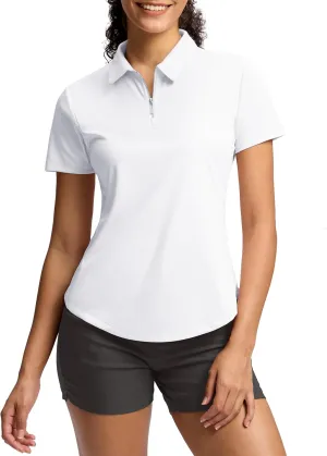 G Gradual Womens Golf Shirt Metal Zip Up Polo Short Sleeve Tennis Work Athletic Collared Top Quick Dry Lightweight