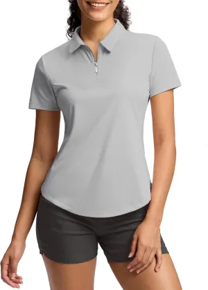G Gradual Womens Golf Shirt Metal Zip Up Polo Short Sleeve Tennis Work Athletic Collared Top Quick Dry Lightweight