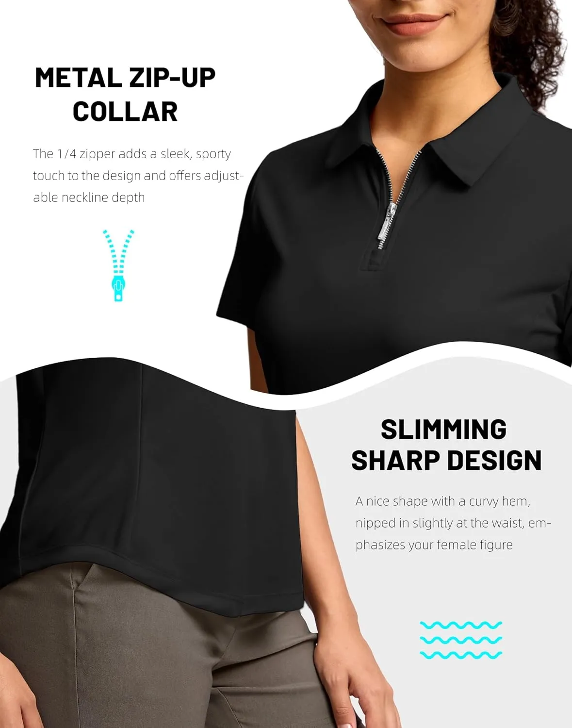 G Gradual Womens Golf Shirt Metal Zip Up Polo Short Sleeve Tennis Work Athletic Collared Top Quick Dry Lightweight