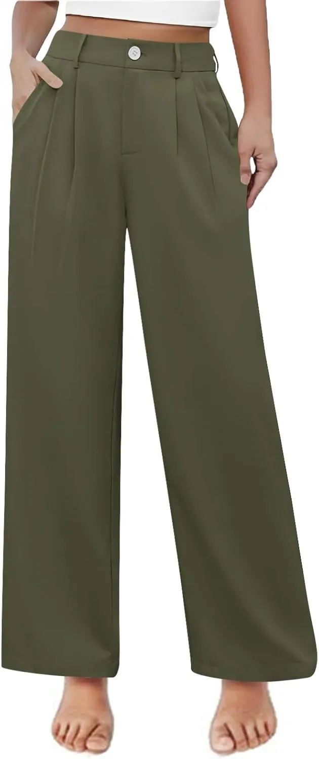 Girls Linen Palazzo High Elastic Waist Casual Trousers Straight Wide Leg Pants Business Lounge Y2k