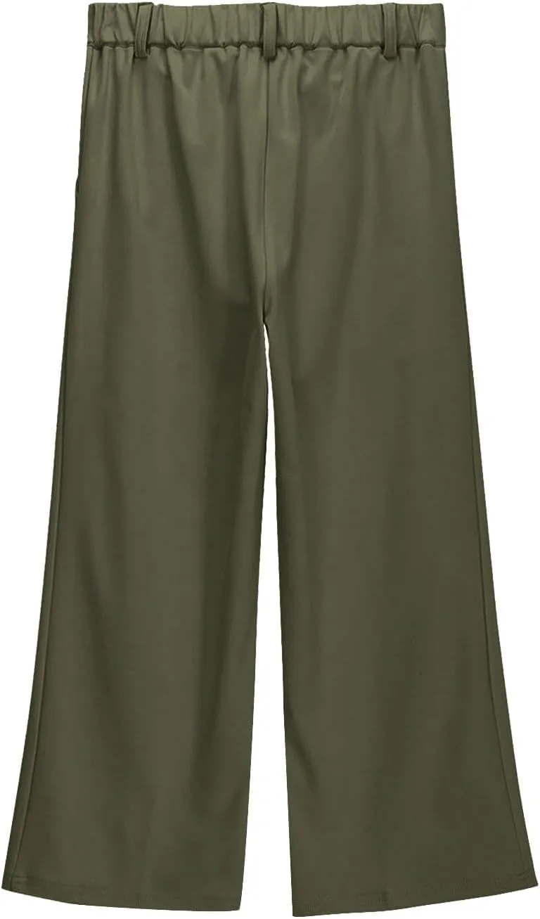Girls Linen Palazzo High Elastic Waist Casual Trousers Straight Wide Leg Pants Business Lounge Y2k