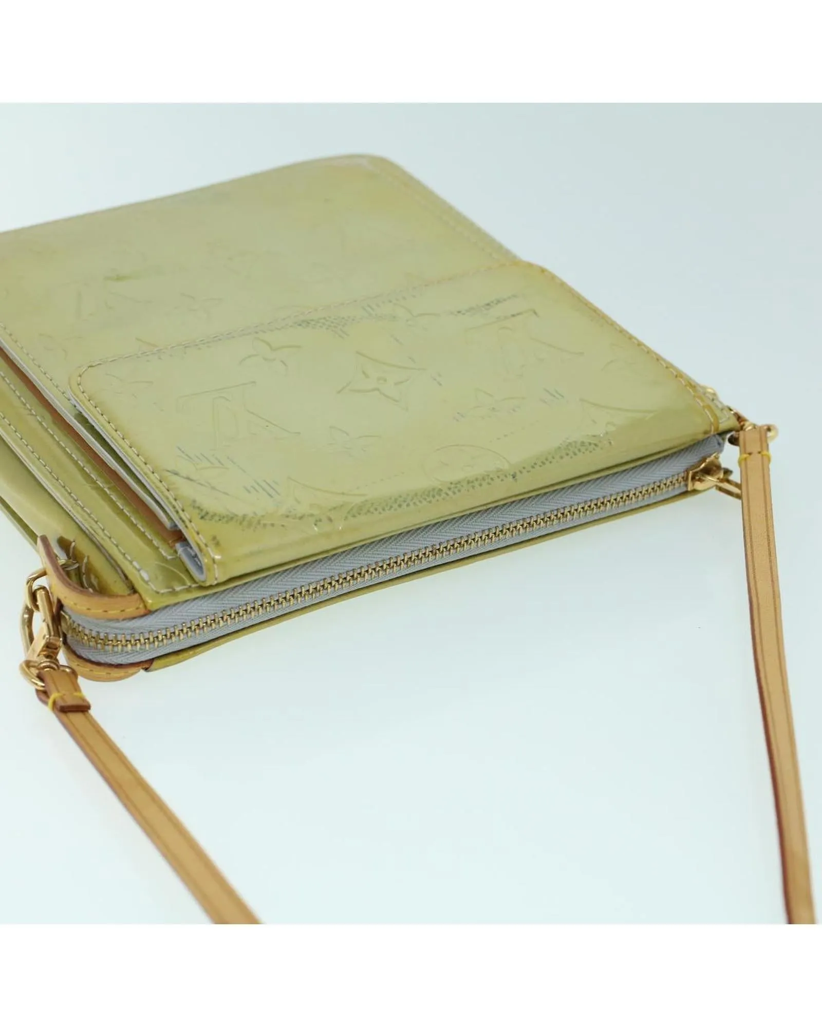 Gris Patent Leather Accessory Pouch with Motto