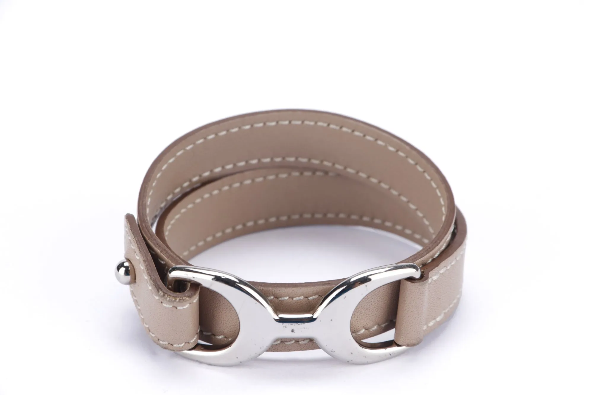 Hermes Double Tour Paddle Bracelet, Gris T Color, Silver Hardware, no Dust Cover & Box