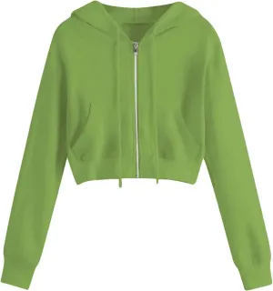 Hoodies for Women Full Zip Up Cropped Cardigan Jackets Drawstring Y2K Hooded Sweatshirts Casual Long Sleeve Gym Tops
