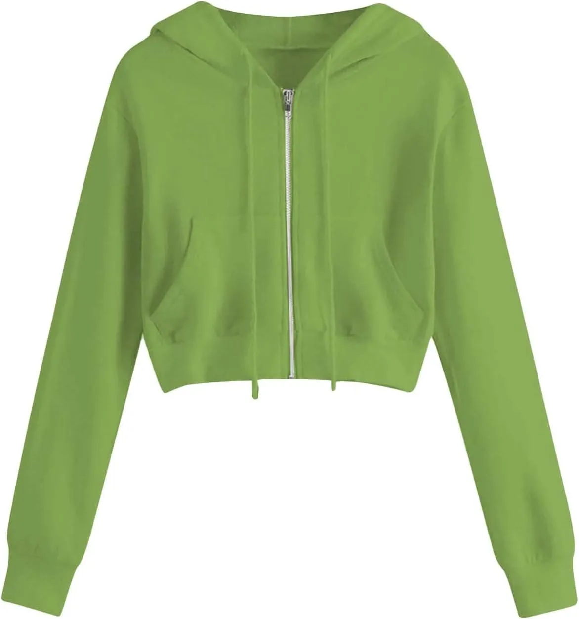 Hoodies for Women Full Zip Up Cropped Cardigan Jackets Drawstring Y2K Hooded Sweatshirts Casual Long Sleeve Gym Tops