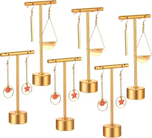 Kigeli 6 Pack Metal T-Bar Earring Display Stand Retail Earring Display Holder Detachable Jewelry Storage Rack for Selling Photography Prop