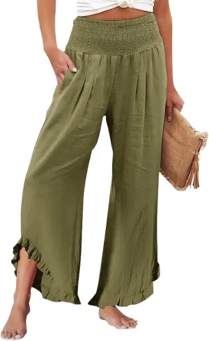 Linen Pants Women Summer Boho Wide Leg High Waist Lounge Palazzo Pant 2025 Casual Beach Vacation Outfits