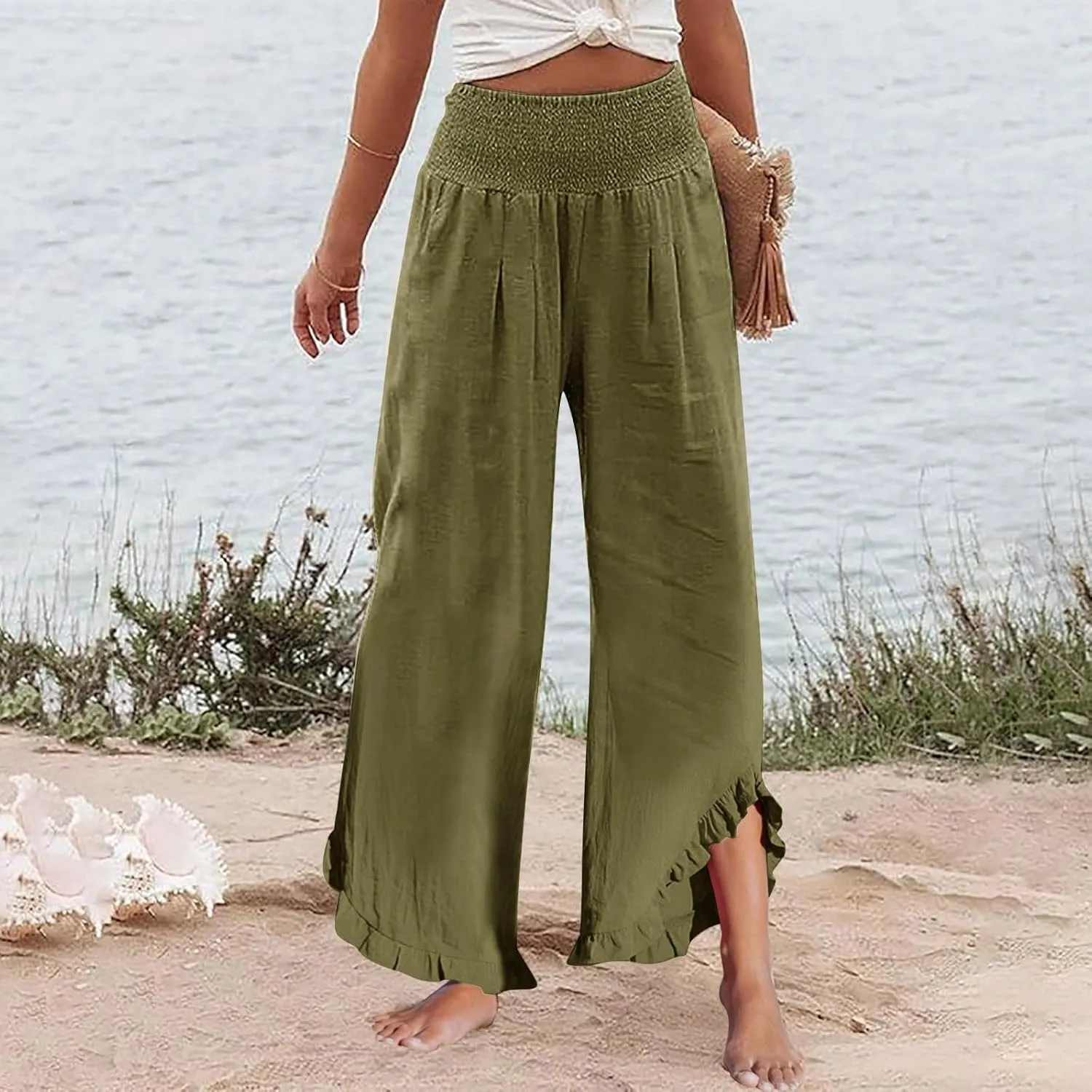 Linen Pants Women Summer Boho Wide Leg High Waist Lounge Palazzo Pant 2025 Casual Beach Vacation Outfits