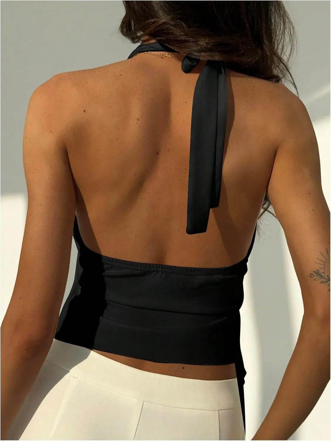 MakeMeChic Women's Open Back Halter Tops Asymmetrical Wrap Metal Starfish Going Out Tank