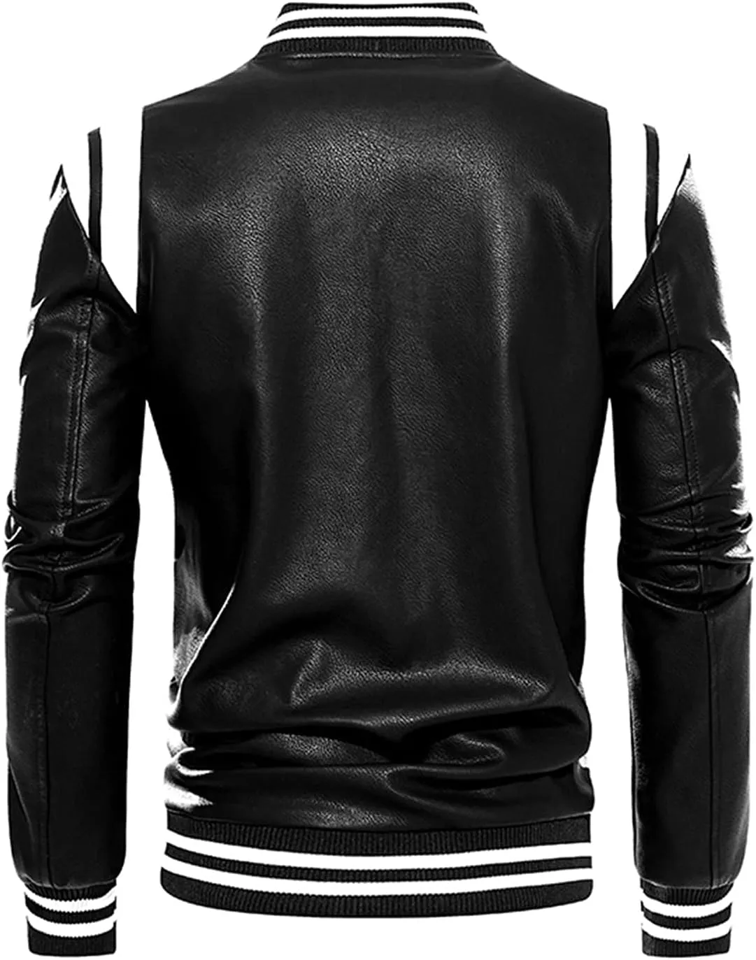 Men's Faux Leather Jacket Zipper Button Round Collar Casual Motorcycle Jackets Fashion Winter Long Sleeve Outwear
