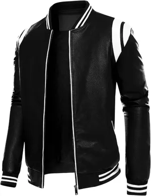 Men's Faux Leather Jacket Zipper Button Round Collar Casual Motorcycle Jackets Fashion Winter Long Sleeve Outwear