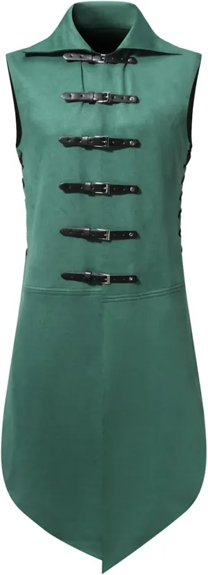 Mens Gothic Steampunk Vest Vintage Tailcoat Jacket Waistcoat Band Collar Sleeveless Coat Victorian Medieval Long Trench Coats