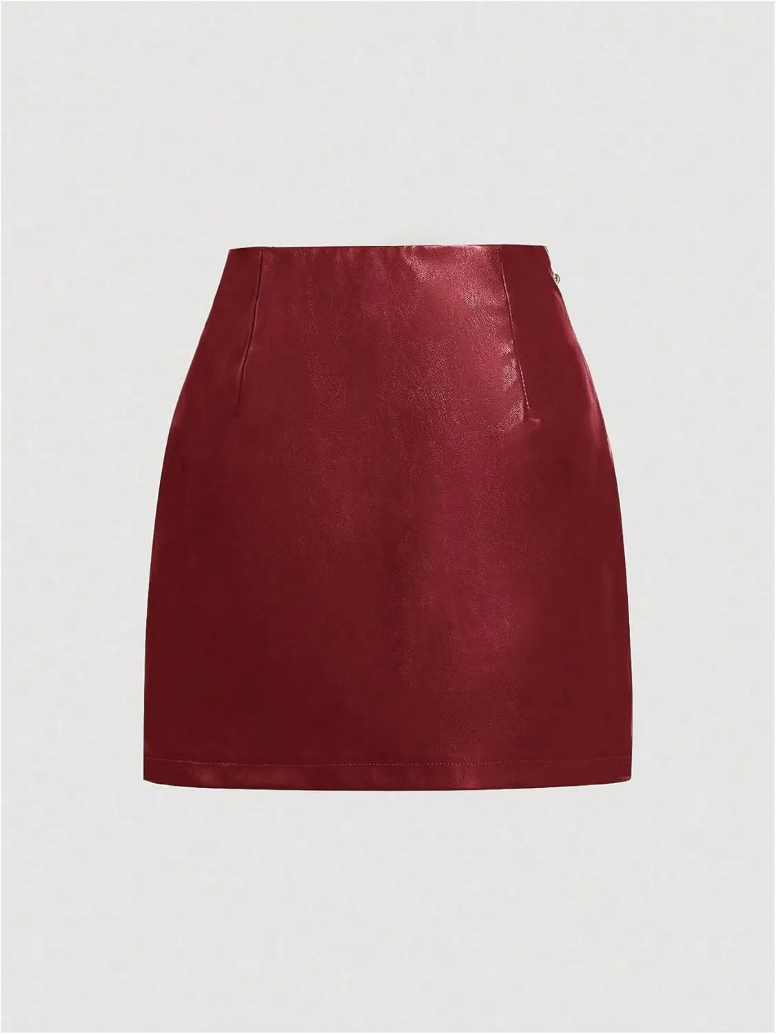 Milumia Women's Metal Decor Leather Short Skirt Side Slit Straight Mini Skirts