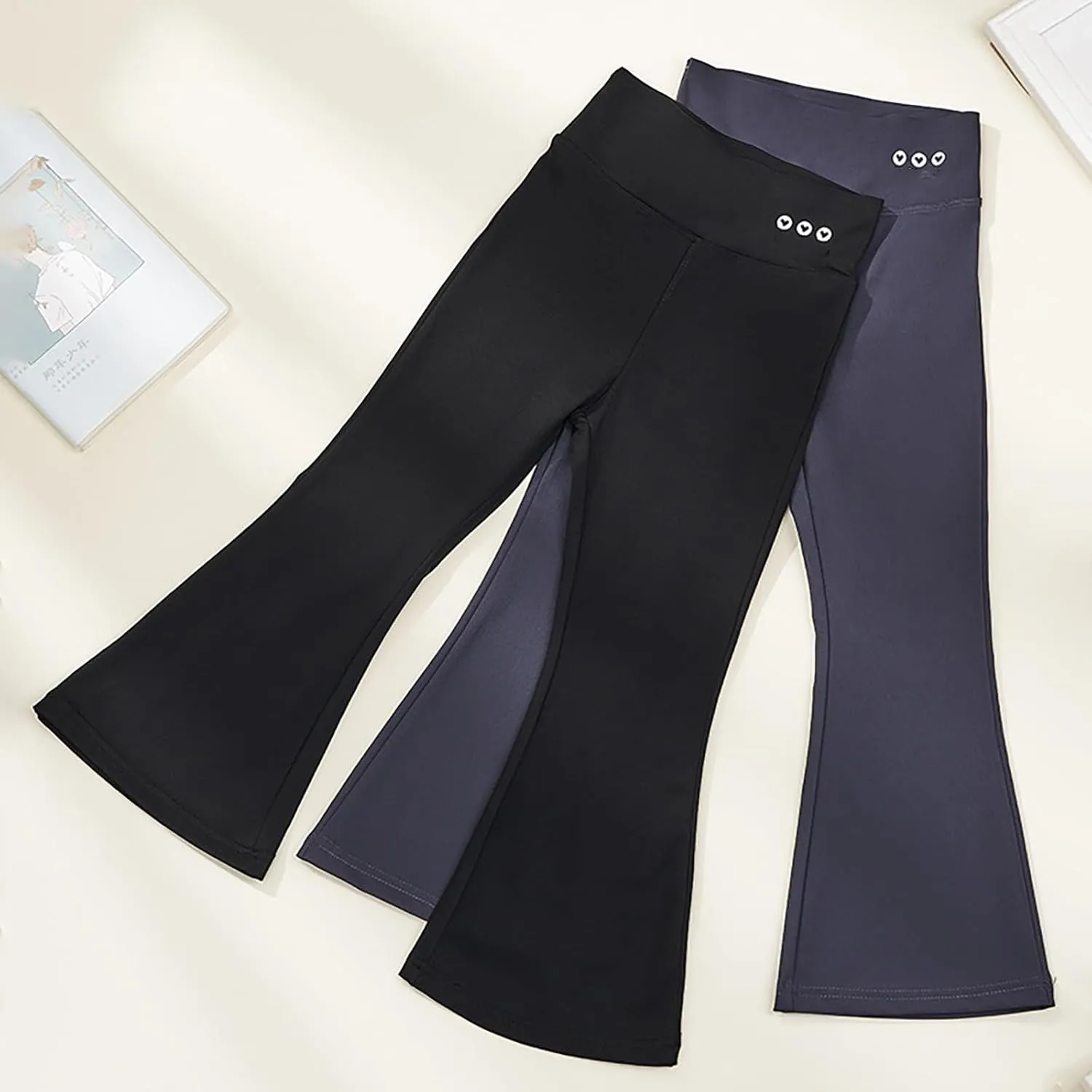 Moonker Teen Girls Baggy Bell-Bottom Pants Loose Wide Leg Elastic High Waist Flared Trousers Solid Comfy Big