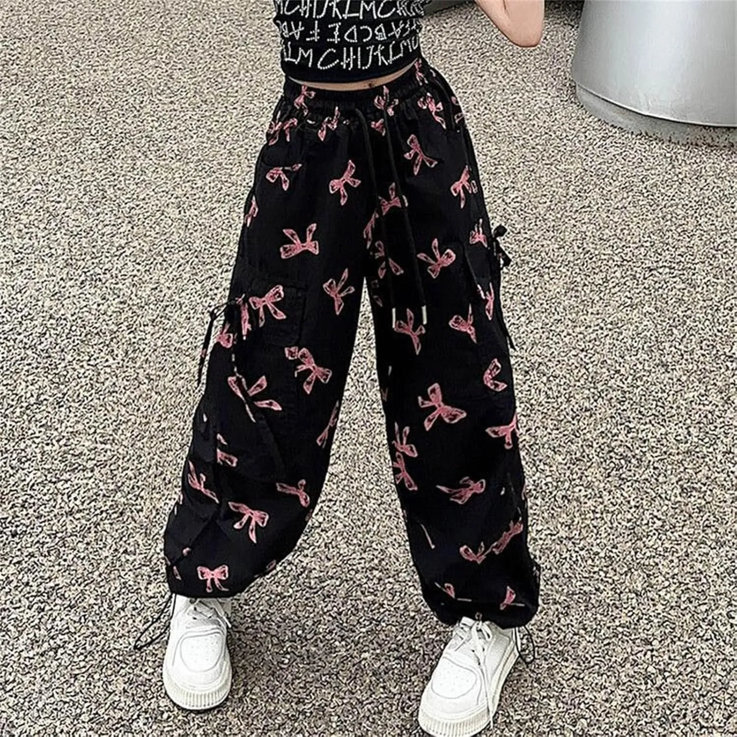 Moonker Teen Girls Baggy Palozzo Pants Loose Wide Leg Straight Elastic Waist Casual Trousers Bow Little Girls