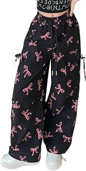 Moonker Teen Girls Baggy Palozzo Pants Loose Wide Leg Straight Elastic Waist Casual Trousers Bow Little Girls