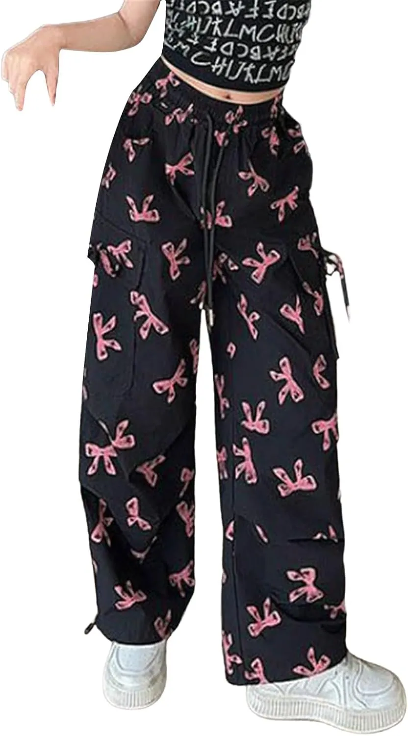 Moonker Teen Girls Baggy Palozzo Pants Loose Wide Leg Straight Elastic Waist Casual Trousers Bow Little Girls