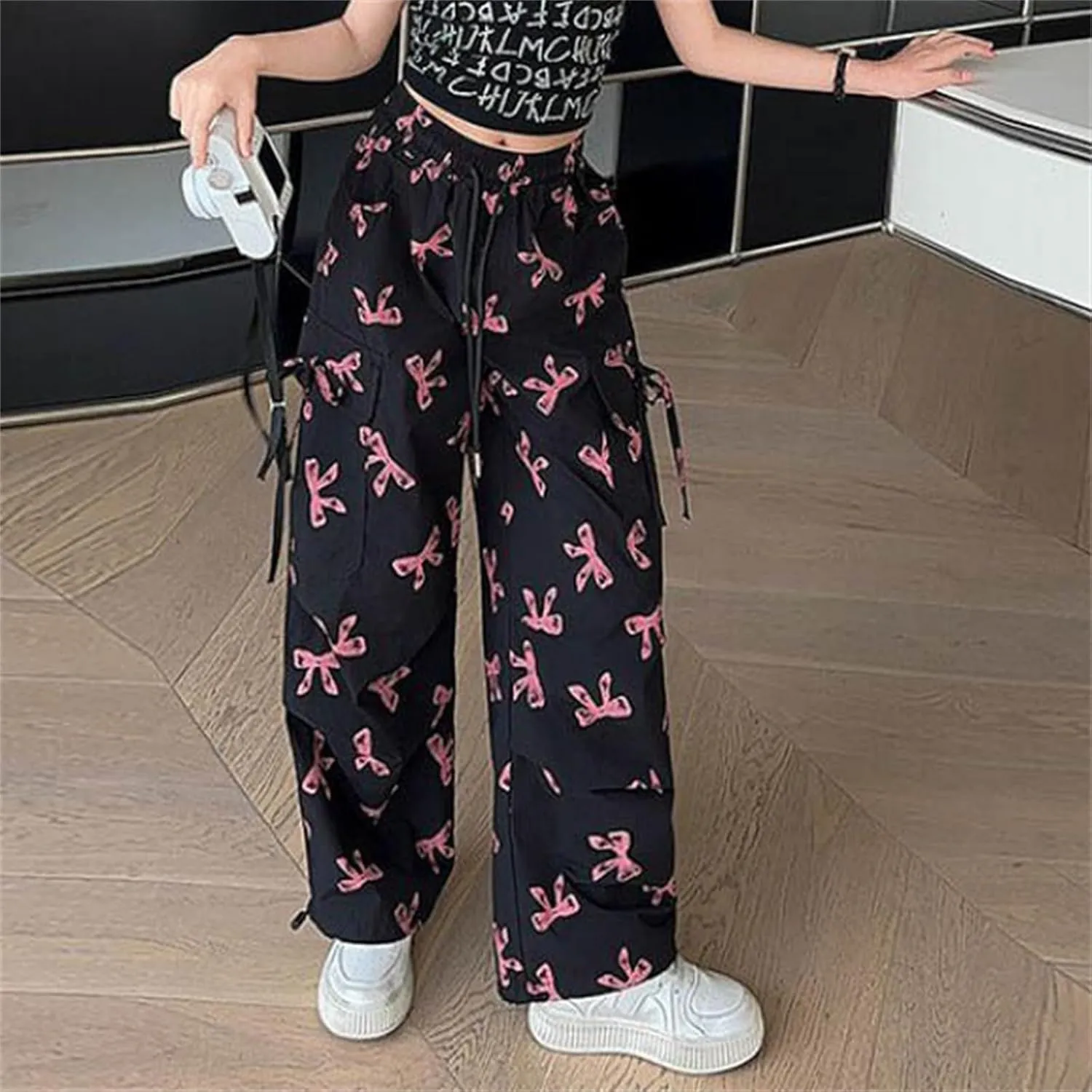 Moonker Teen Girls Baggy Palozzo Pants Loose Wide Leg Straight Elastic Waist Casual Trousers Bow Little Girls