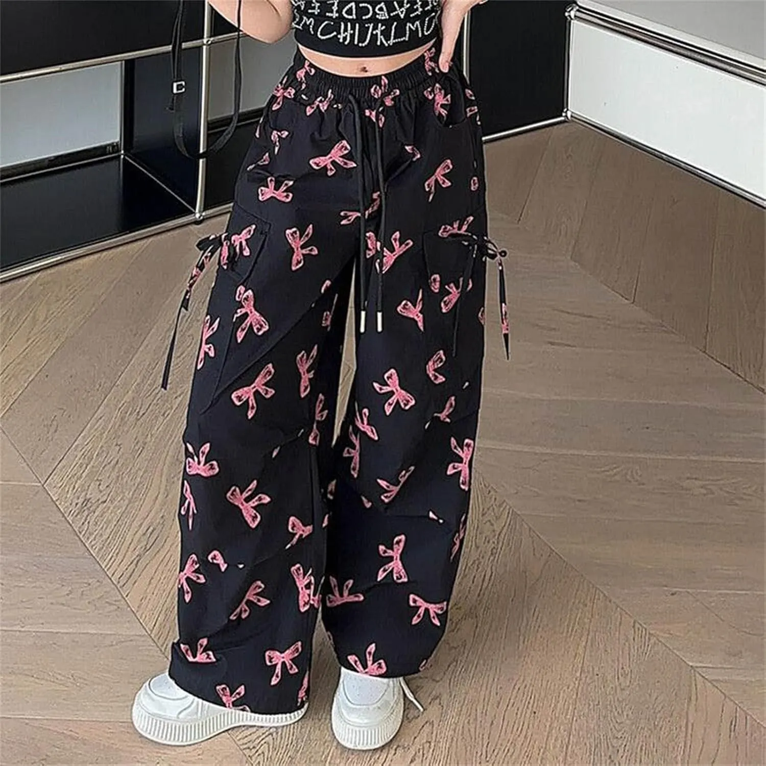 Moonker Teen Girls Baggy Palozzo Pants Loose Wide Leg Straight Elastic Waist Casual Trousers Bow Little Girls