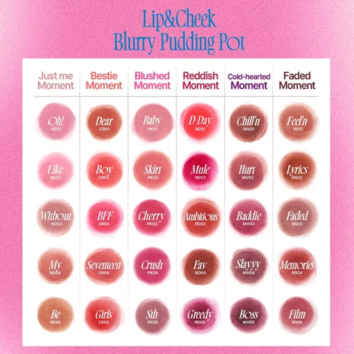 [Multiuso labial y colorete] Fwee Lip&Cheek Blurry Pudding Pot 5ml (30 colors)