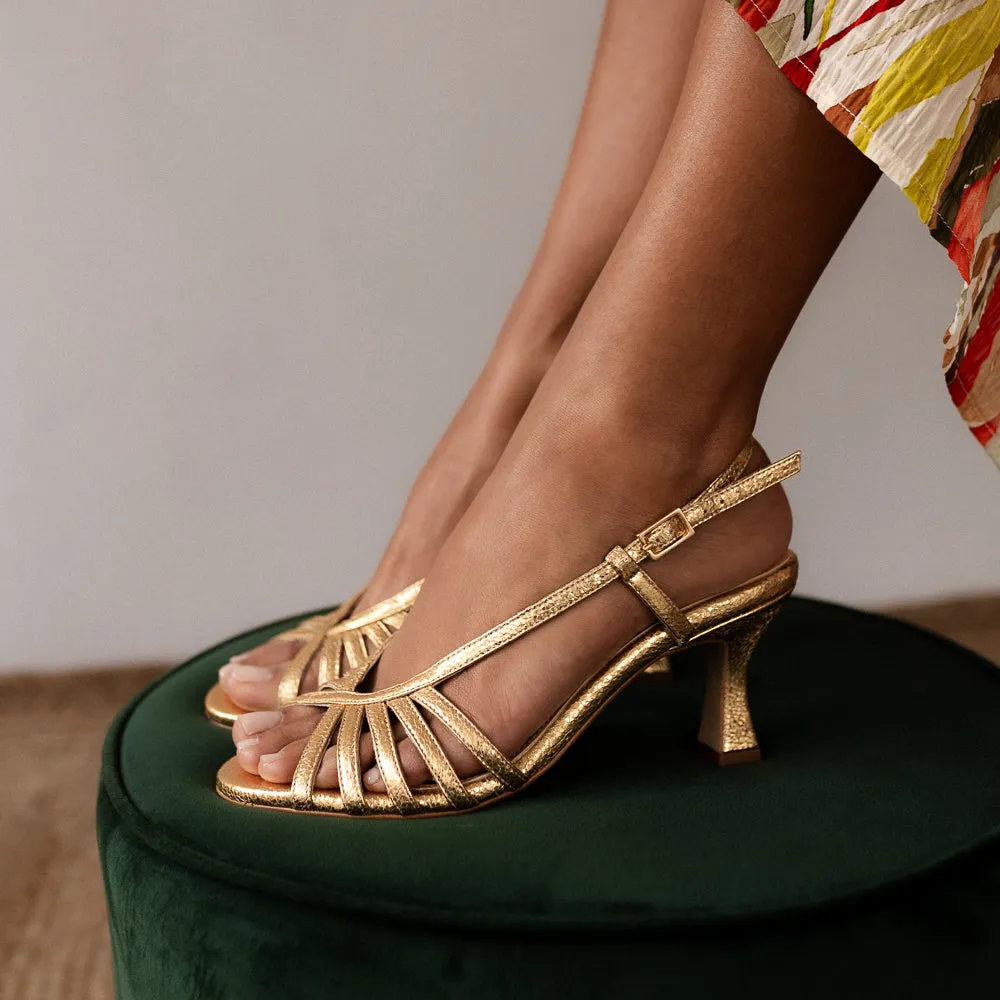 SANDALIA TRIANA PIEL EFECTO PITÓN ORO TACÓN 6CM