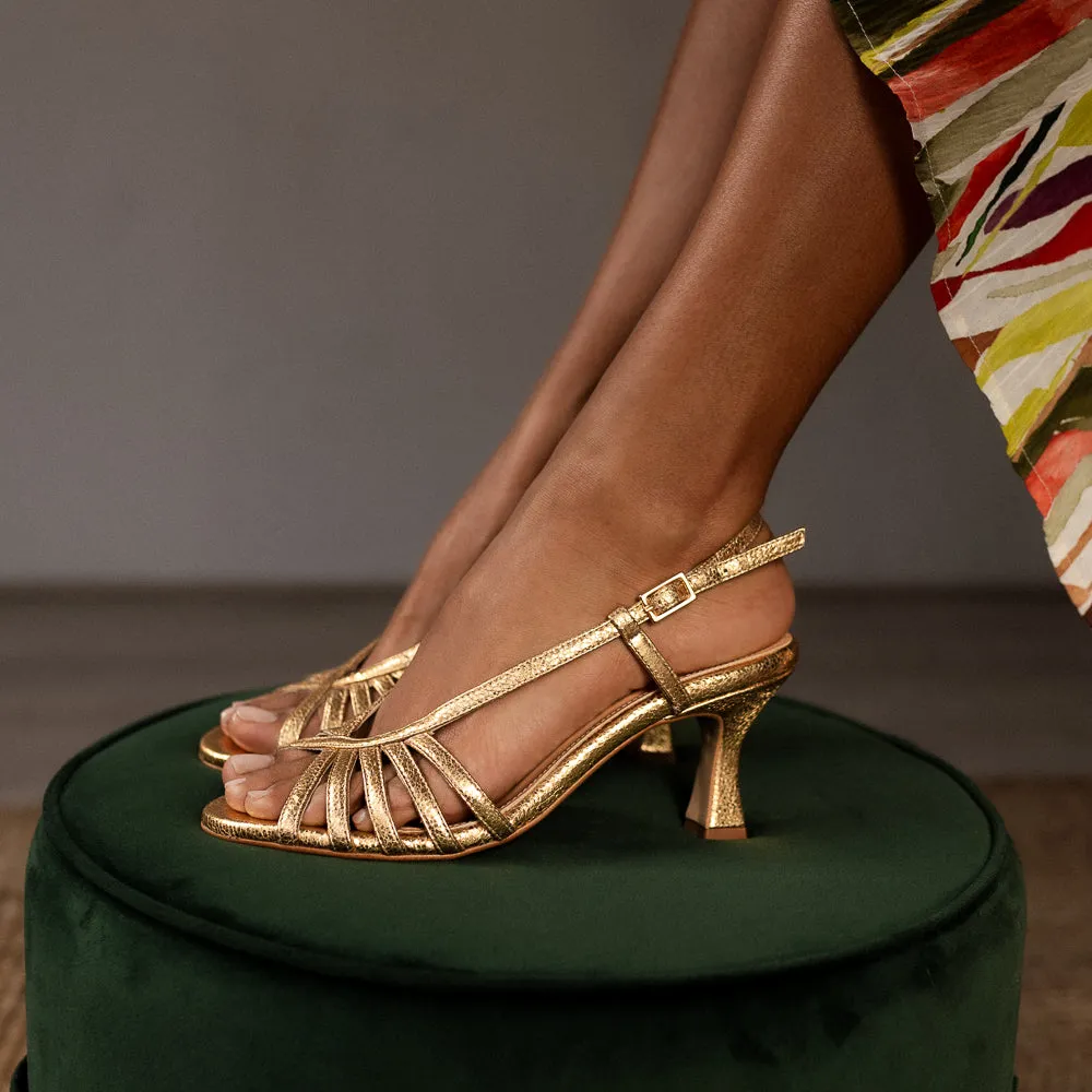 SANDALIA TRIANA PIEL EFECTO PITÓN ORO TACÓN 6CM