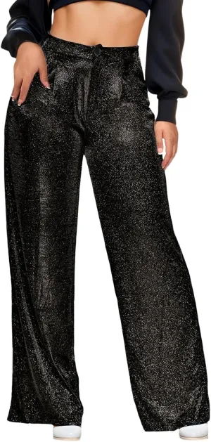 sdbrld Sparkle Pants Women,Womens Sequin Pants Shiny Glitter Bling Evening Party Pants Fashion Pencil Pants with Drawstring