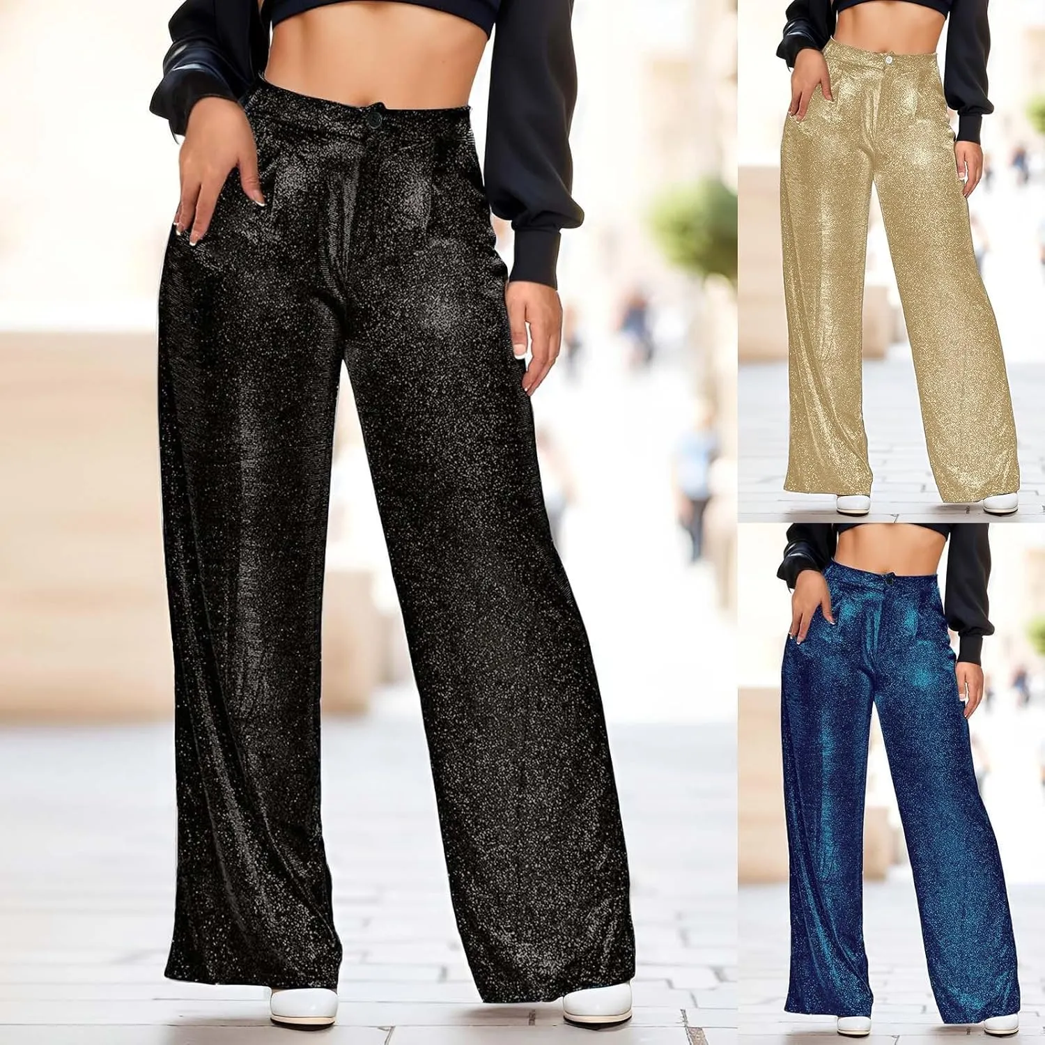 sdbrld Sparkle Pants Women,Womens Sequin Pants Shiny Glitter Bling Evening Party Pants Fashion Pencil Pants with Drawstring